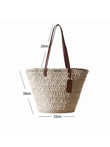 Straw bag leather handles Natural beach straw bag Straw clutch bag