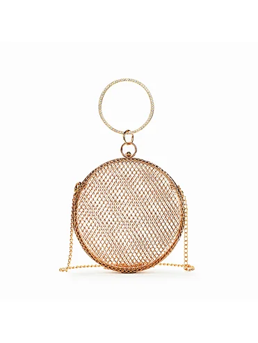 special design metal mesh round handbags electroplating gold evening bags for women