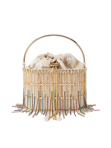 royal design pearl diamond tassels cage velvet metal handbags luxury clutch evening bag with pearl handle