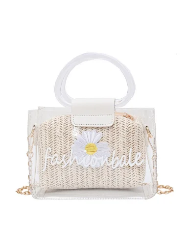 pvc bag with flower straw bag