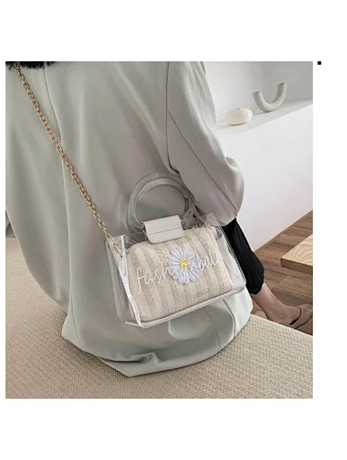 pvc bag with flower straw bag