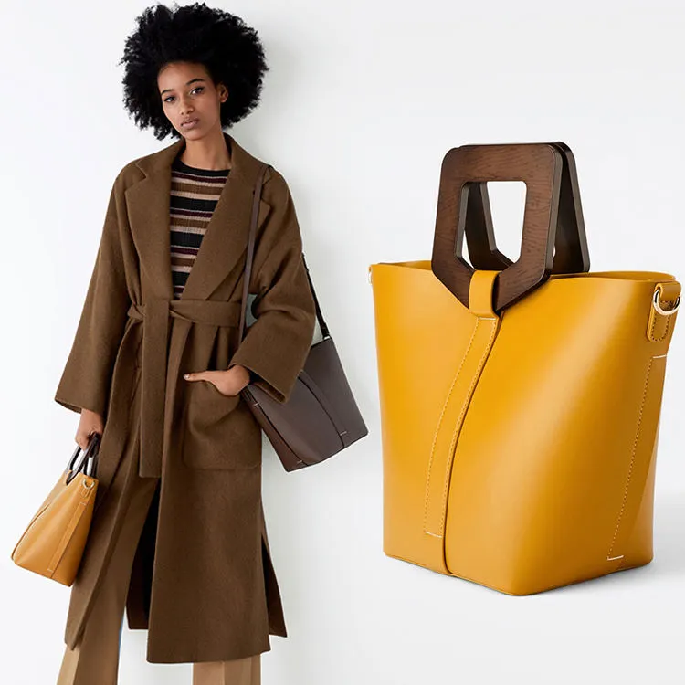 women leather bucket bag