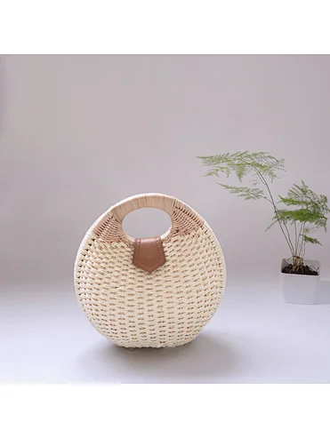 Style Beach Straw Basket Bag Small Knitting Straw Rattan Tote Bag