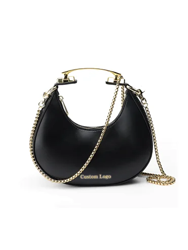 OEM Custom Handbag Logo Private Label Luxury Pu Leather Ladies Fashion Black Half Moon Purses and Handbags Women Shoulder Bags