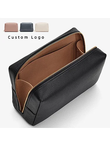 OEM Logo Makeup Bag Private Label Soild Color Personalized Luxury Pu Leather Pouch Travel Toiletry Women Make Up Cosmetic Bag