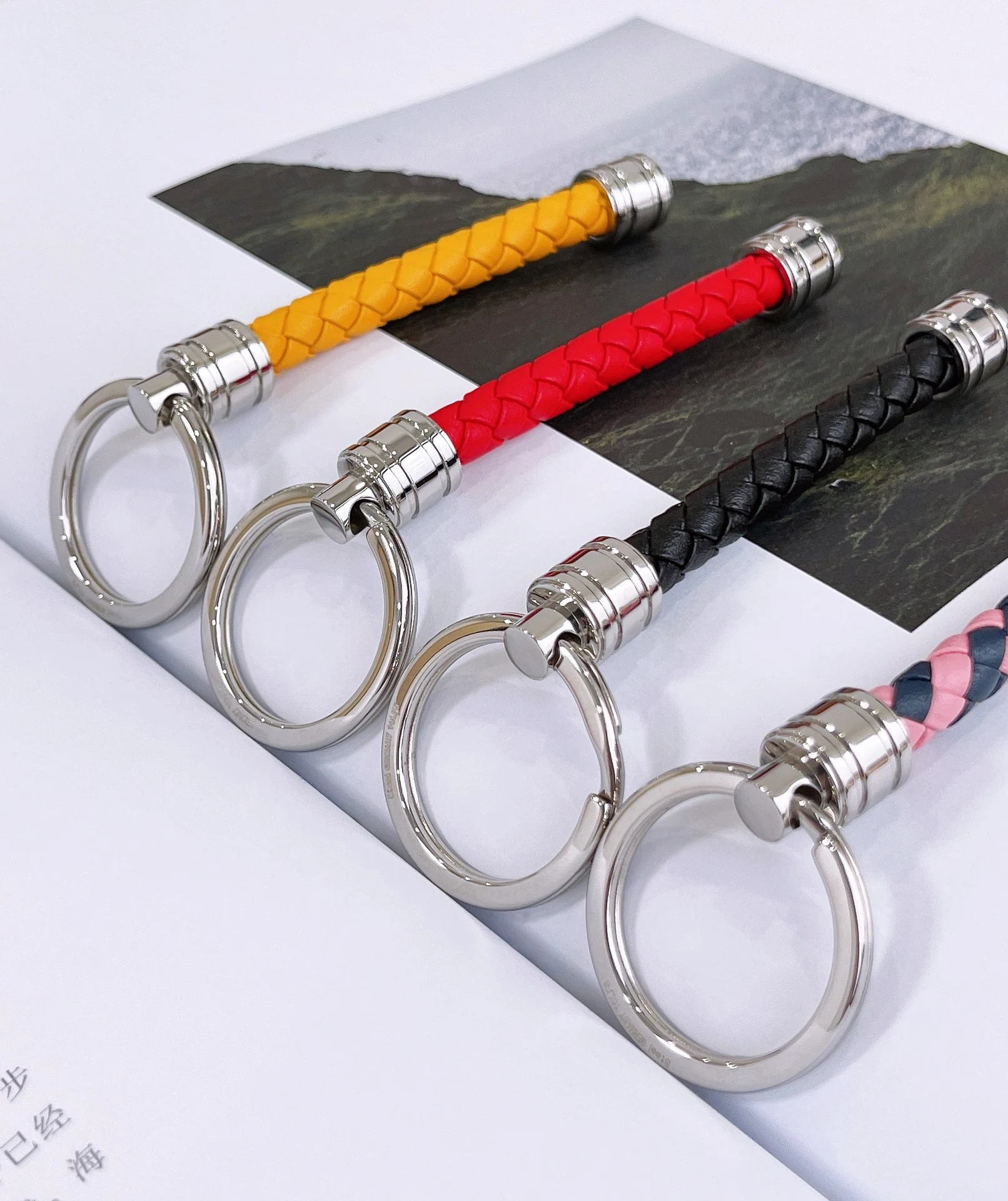 Montblanc Key Ring, Steel, Woven Bi-Colour Leather