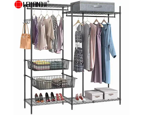 heavy duty 4 tier metal wire clothing rack in black