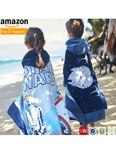 2022 China factory wholesale microfiber hooded baby poncho beach towel, Microfiber Soft Quick Drying Super Absorbent Multi-use printing hooded poncho Bath Pool Beach towel, Children and adults (Multi Size)