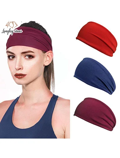 Running fitness headband stretch polyester turban solid color headband yoga sweat band, Running fitness stretch polyester turban solid color headband yoga sweat band Band Moisture Wicking Hairband for Exercise