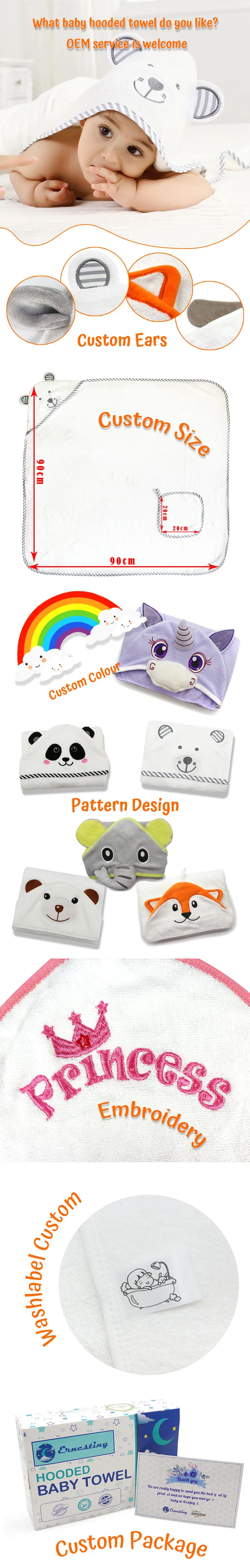 Wholesale Customized animal design baby hooded towel bamboo