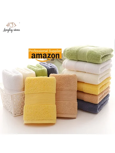 Amazon hot selling multi-color combed cotton thickened hotel towel, white, beige, yellow, green, coffee, dark blue, towel set, soft Terry, good water absorption