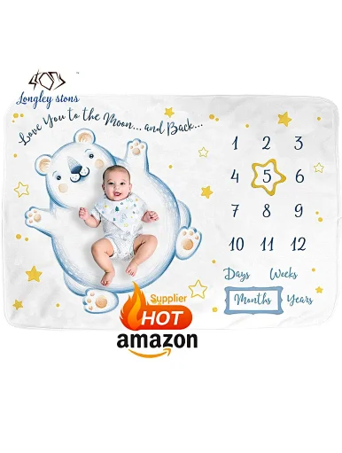 Custom Fashion Design Super Soft Newborn Baby Milestone Flannel Blanket