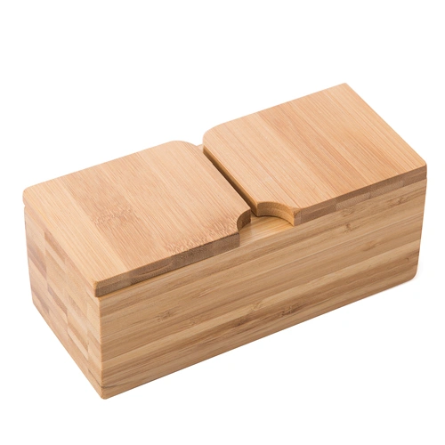 Simple design 100% Authentic Bamboo 2-tier Salt Box with rotating Lids