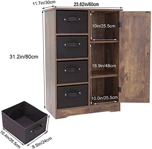 Dresser Storage Tower with 4 Removable Drawers and 1 Cabinet, Storage Cabinet with Shelves