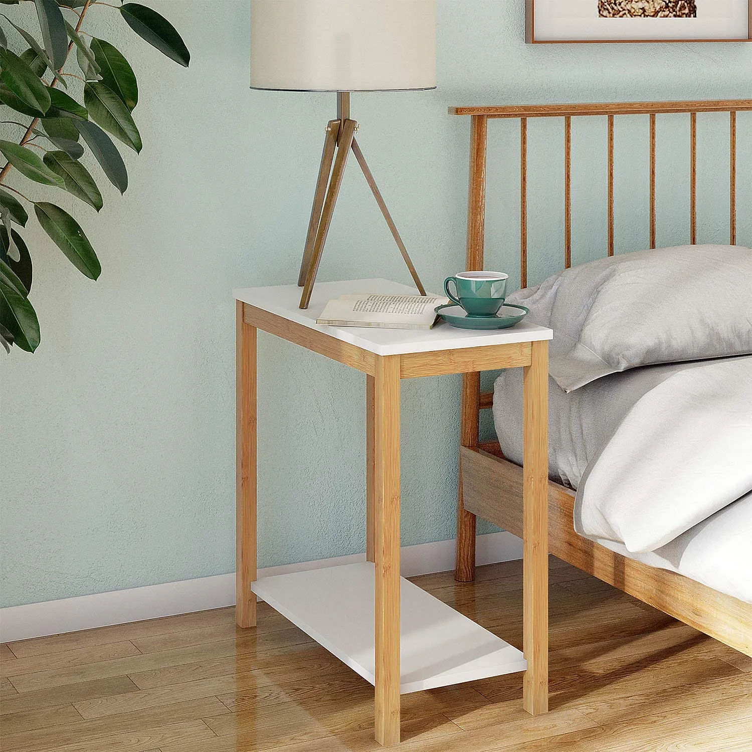 Living Room Bamboo Plant shelf rack Nightstand Storage Table Bedside Table