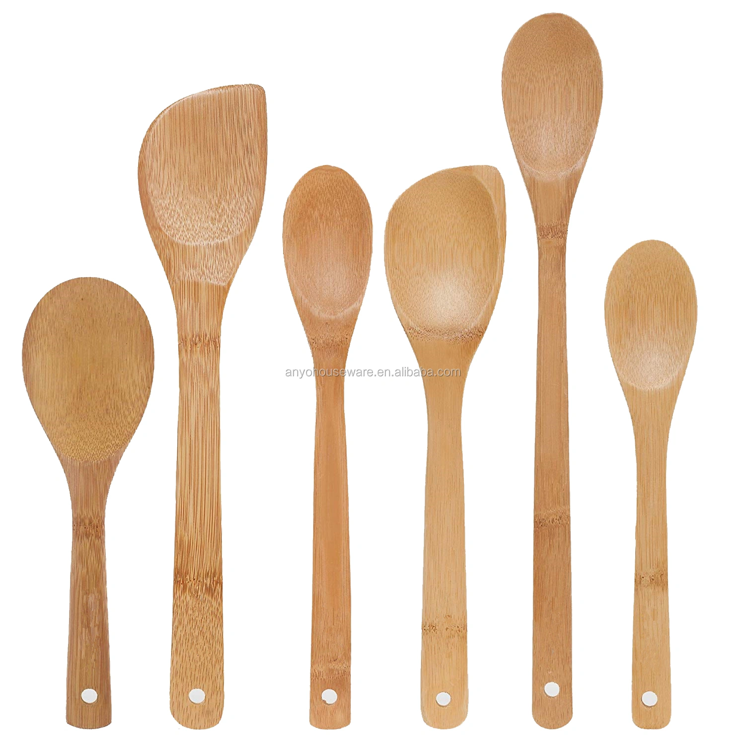 Factory Natural Bamboo Kitchen Tools Cooking Utensils and Stir Fry Set of 6