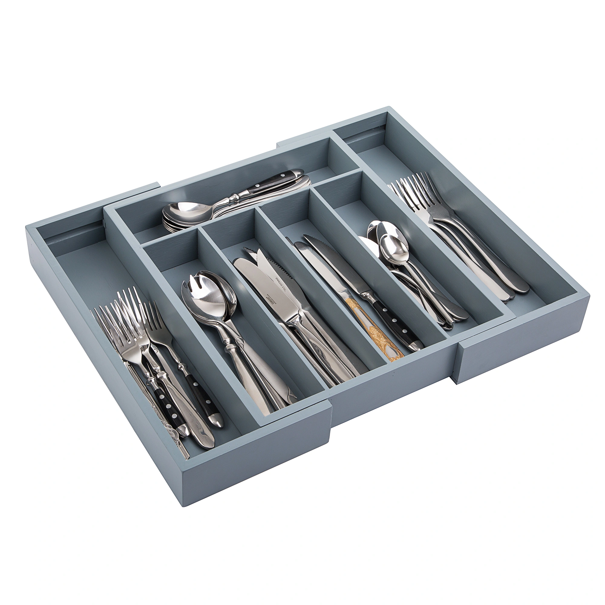 Extendable 7 compartments grey color Bamboo Kitchen knife set holder
