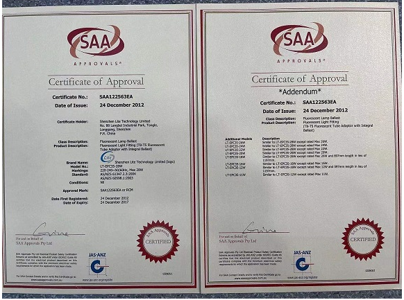emergency light certificate Shenzhen lite technology limited certificate
