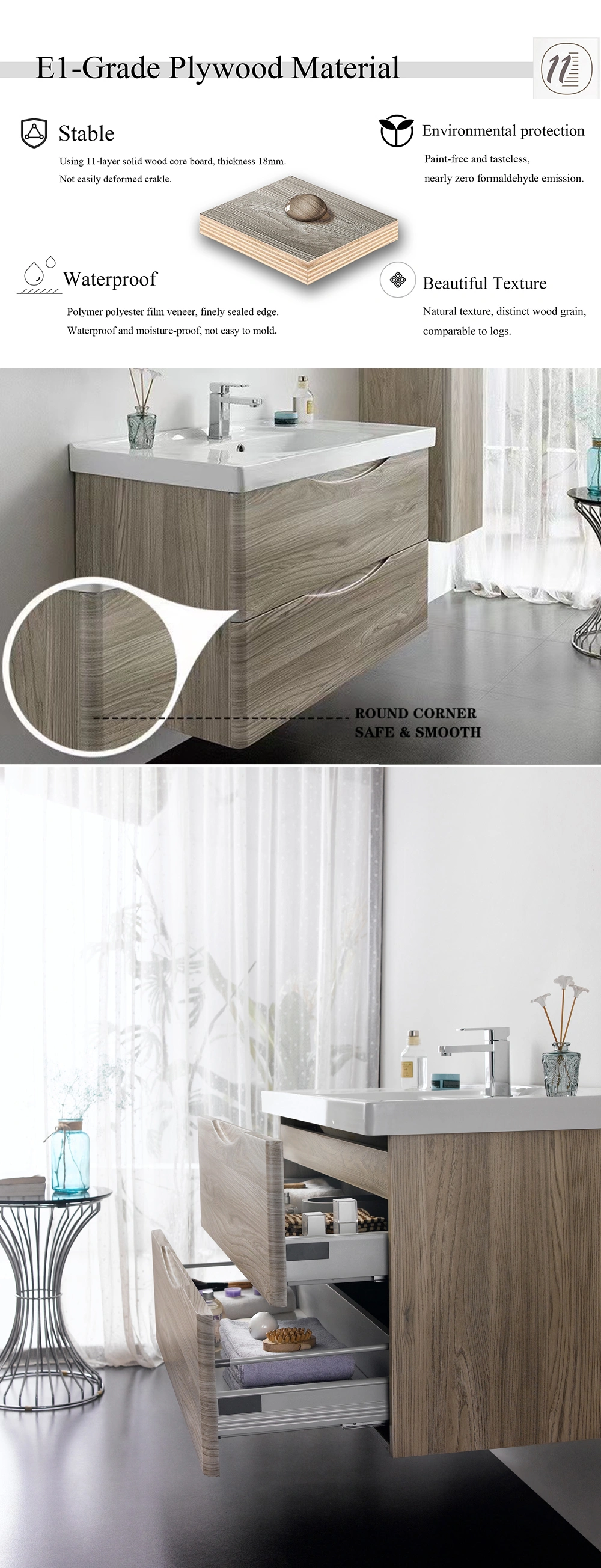 small corner bathroom cabinet European style Bathroom Furniture Set PVC membrane Bathroom Cabinet Wood Storage bath vanities