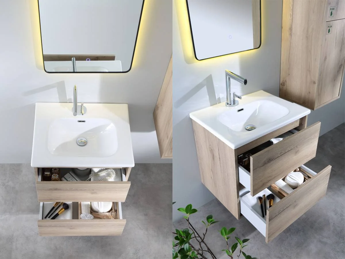 factory direct oem odm bathroom furniture cheap price plywood cabinet Wall Hung Bathroom Vanity with led mirror sink Handle Free Customized Bathroom Storage Mirror Cabinet For Bathroom
