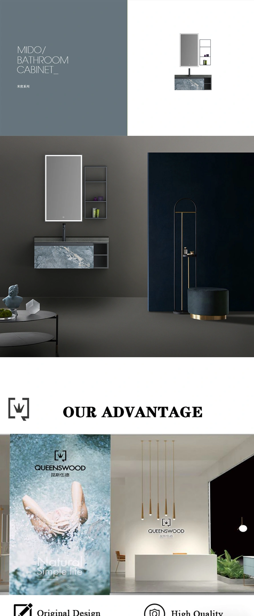 Sintered Stone door and Top Bathroom Vanity with LED Mirror Luxury Vanity Double Sink Pandora Sintered Stone Freestanding bath vanities