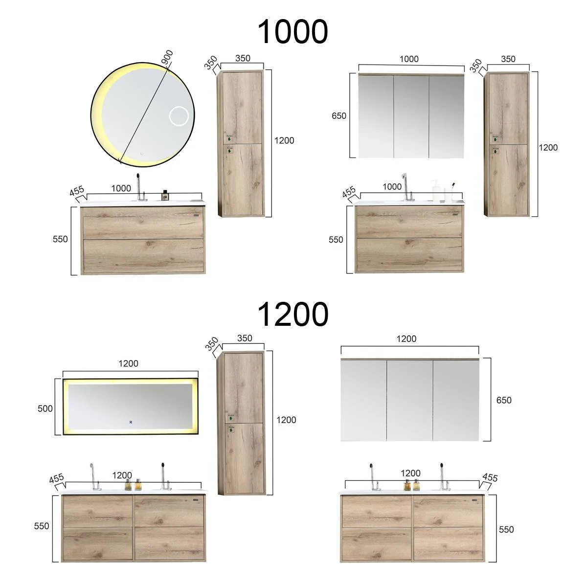 factory direct oem odm bathroom furniture cheap price plywood cabinet Wall Hung Bathroom Vanity with led mirror sink Handle Free Customized Bathroom Storage Mirror Cabinet For Bathroom