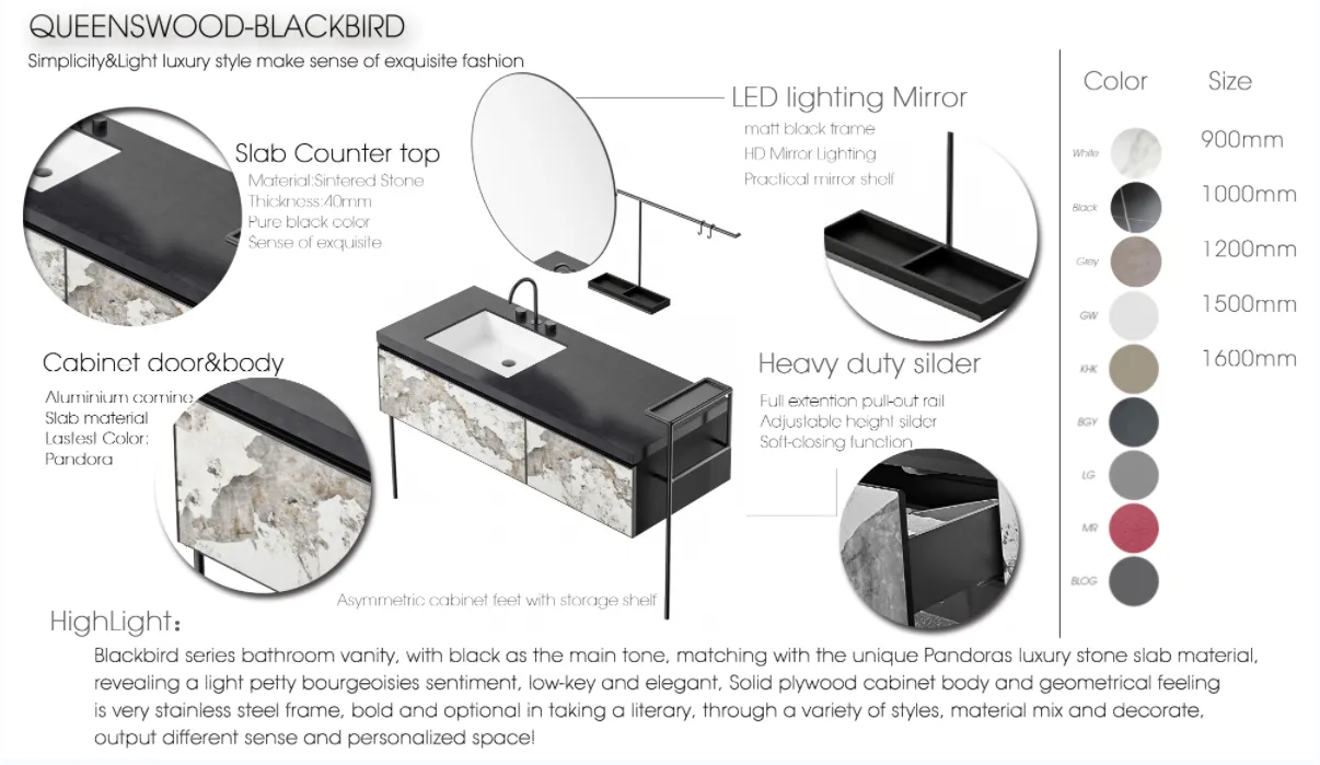 Newest Modern Bathroom Furniture Luxury Vanity Double Sink Pandora Sintered Stone