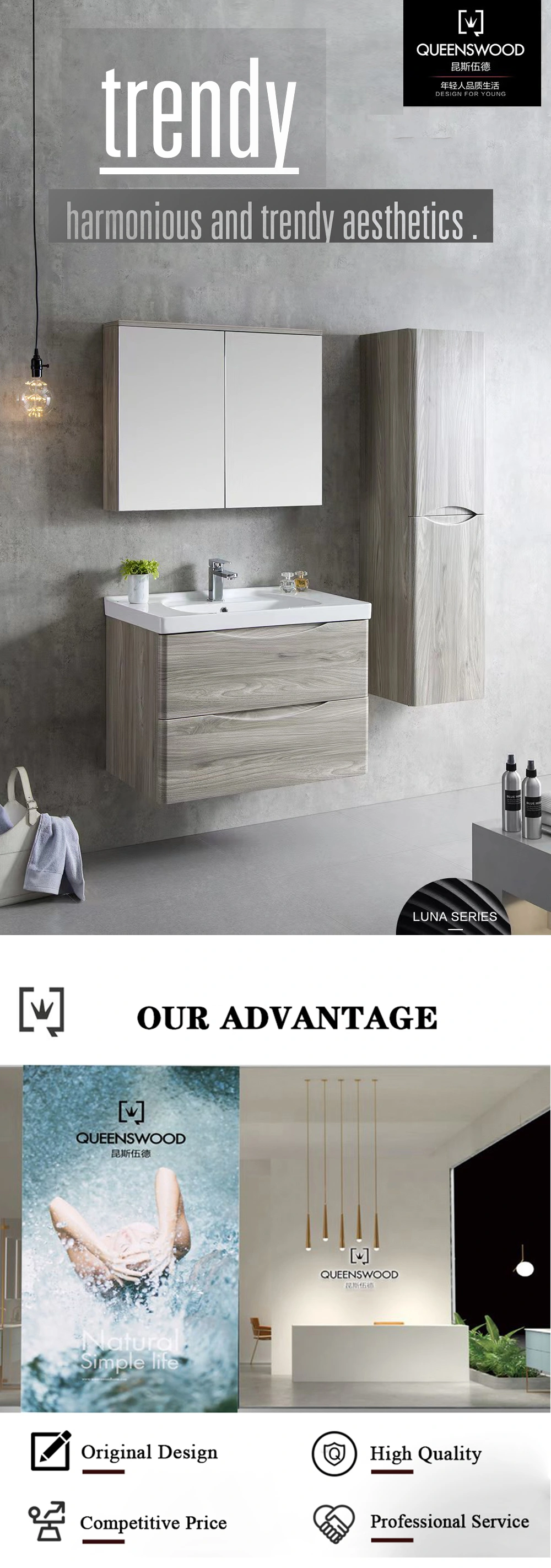 bathroom vanity cabinets with tops European style Bathroom Furniture Set PVC membrane Bathroom Cabinet Wood Storage bath vanities