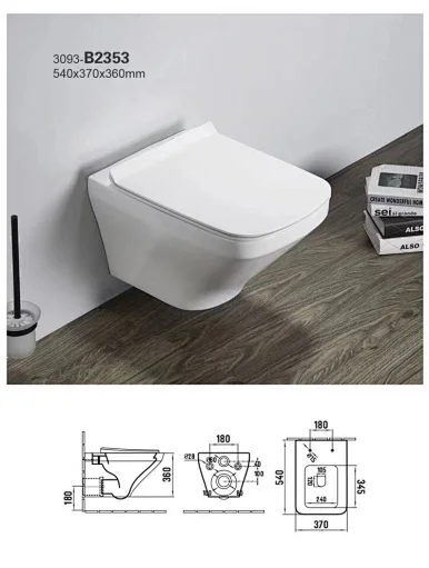 High quality hanging square bowl ceramic sanitary rimless wall mounted toilet for Global market