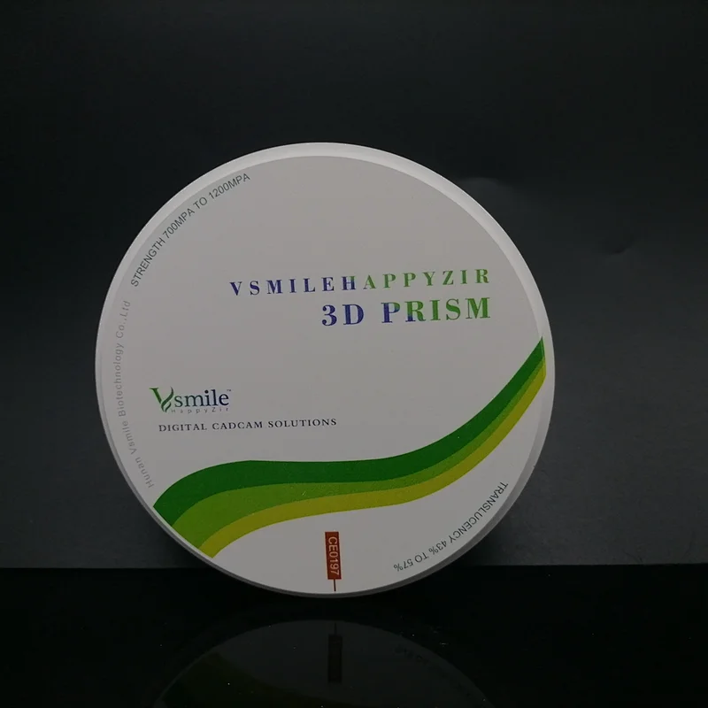 Vsmile 98mm Dental 3D Prism Zirconia Disc  For Aesthetic Crown 12 Units long bridge 57% translucency with Open CADCAM System