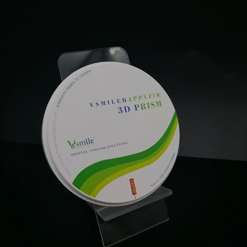 Vsmile 98mm Dental 3D Prism Zirconia Disc  For Aesthetic Crown 12 Units long bridge 57% translucency with Open CADCAM System