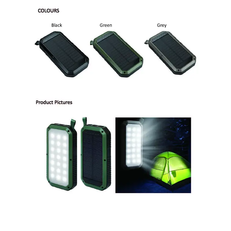 Wireless 8000mAh Solar Power Bank with 16 Units LED Lighting