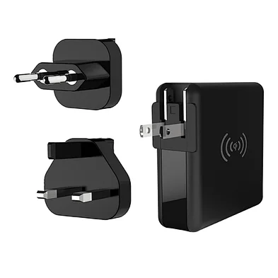 Worlwide Travel Charger with 8000mAh Power Bank and Wireless Charger 3-in-1