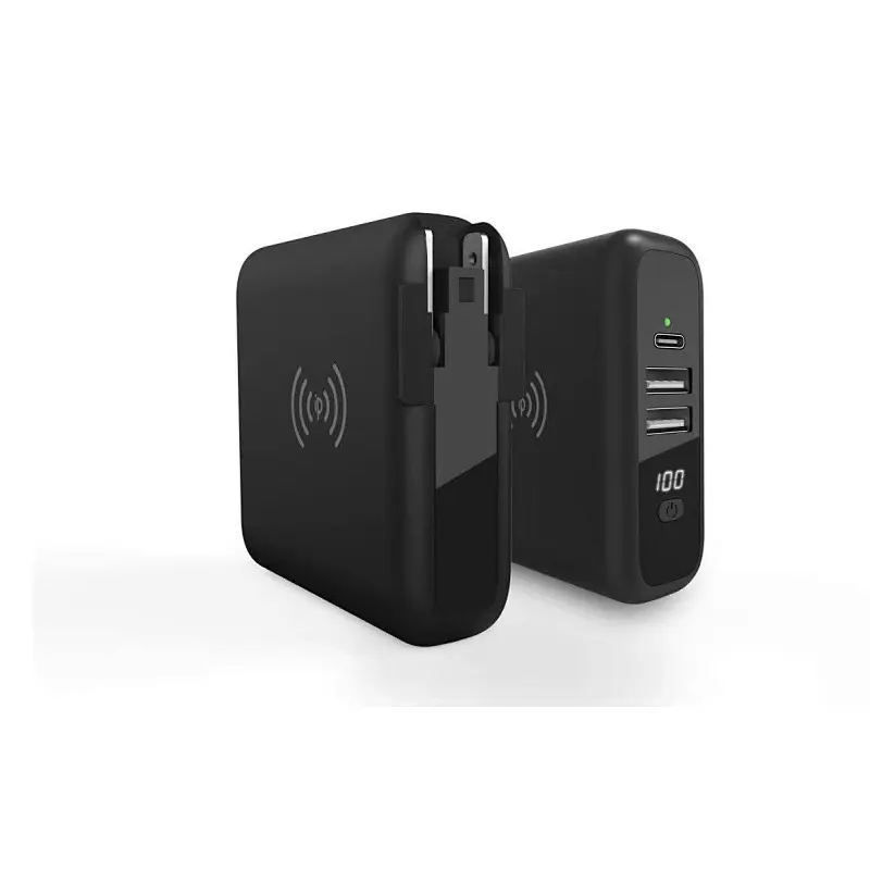 Banque d'alimentation 8000mAh avec chargeur sans fil et chargeur de voyage mondial