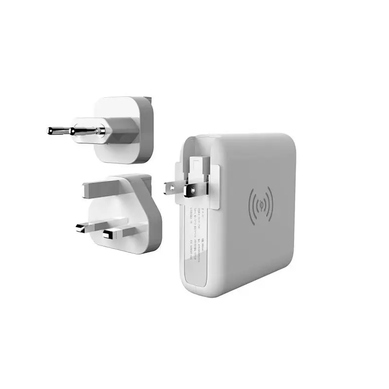 Banque d'alimentation 8000mAh avec chargeur sans fil et chargeur de voyage mondial