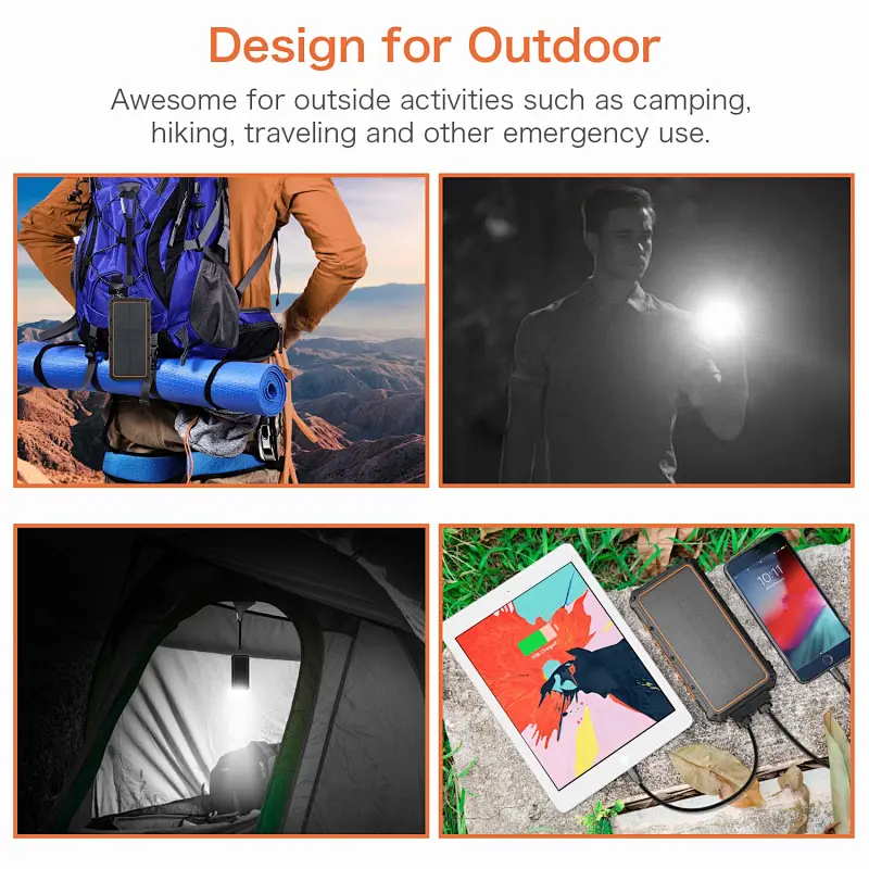 Rugged Wireless Charging Solar Power Bank 16000mAh