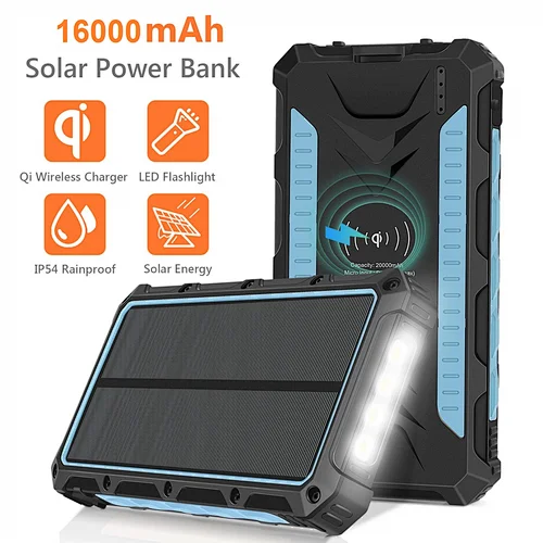 Rugged Wireless Charging Solar Power Bank 16000mAh