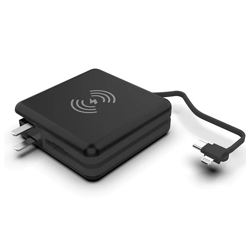 Worldwide 10000mAh AC Charger+Power Bank+Wireless Charger with Built-in Cable