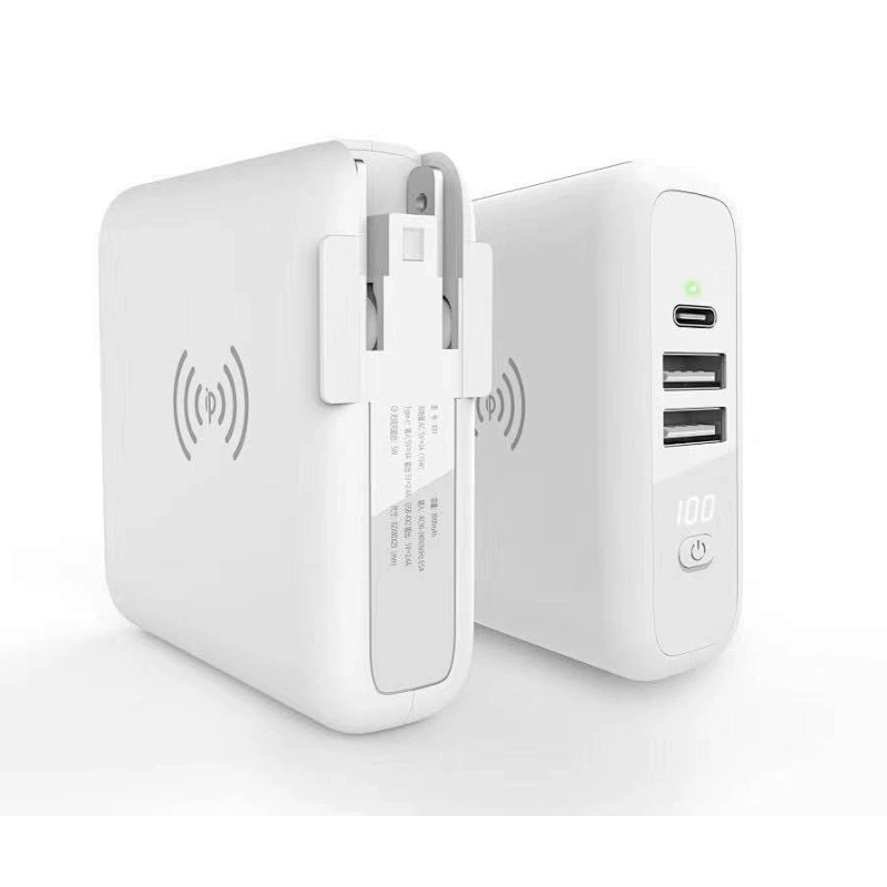 Banque d'alimentation 8000mAh avec chargeur sans fil et chargeur de voyage mondial