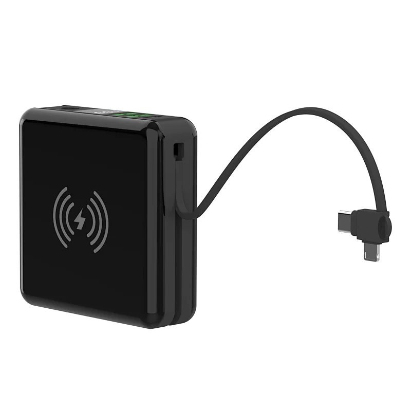 Worldwide 10000mAh AC Charger+Power Bank+Wireless Charger with Built-in Cable