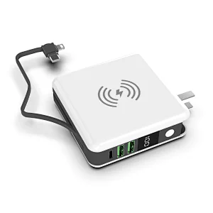 Worldwide 10000mAh AC Charger+Power Bank+Wireless Charger with Built-in Cable