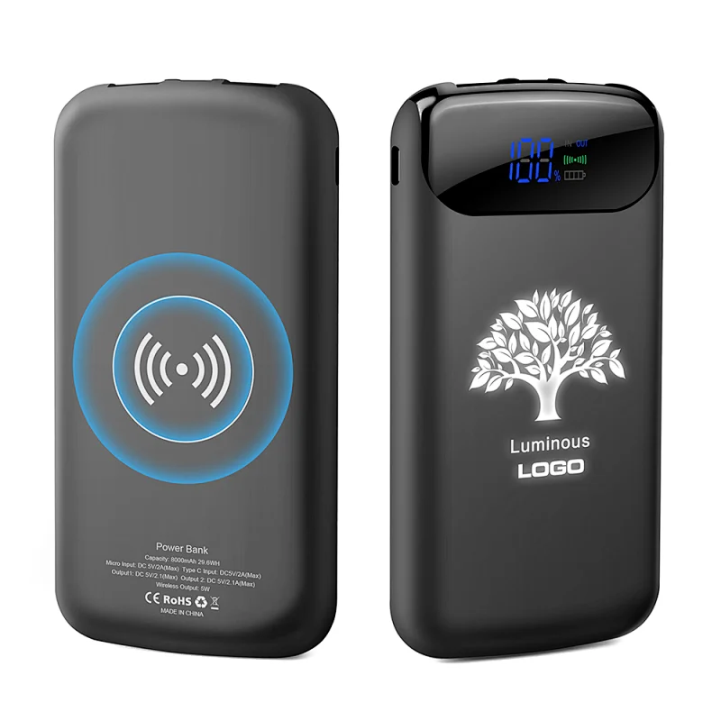 8000mAh Luminous Power Bank with Wireless Charge