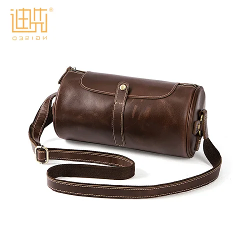 Lightweight and portable fashionable real cowhide leather shoulder cylinder shape crossbody bag
