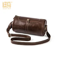 Lightweight and portable fashionable real cowhide leather shoulder cylinder shape crossbody bag