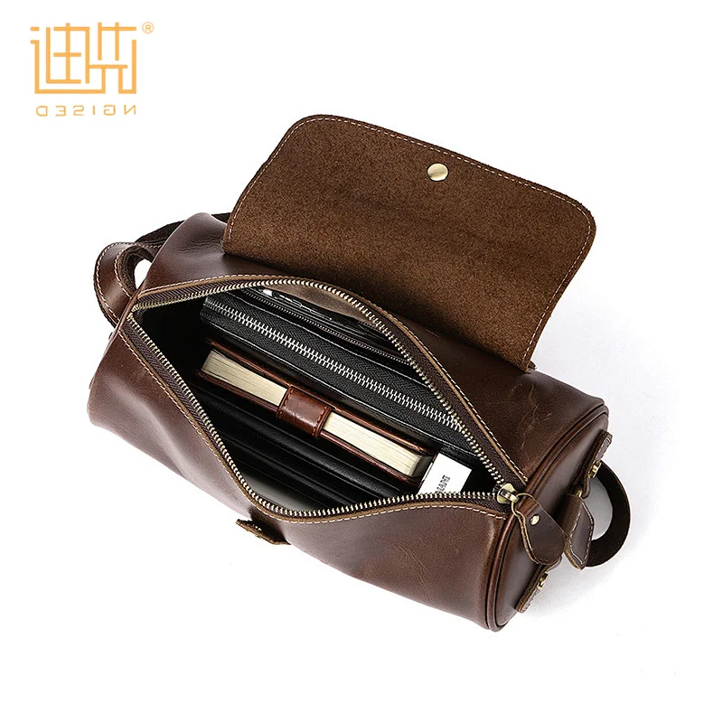 Lightweight and portable fashionable real cowhide leather shoulder cylinder shape crossbody bag