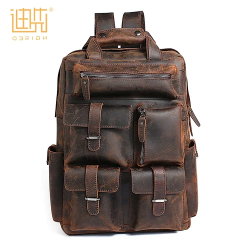Super large space real cowhide natural color leather men messenger travel bag backpack