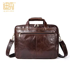 Factory supplier mens organizer cow leather business crossbody laptop briefcase