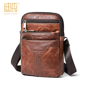 Wholesale manufacturers high quality portable brown cowhide leather customized crossbody bag