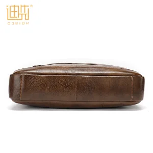 Customized new tide hardware shoulder strap durable coffee color cowhide leather laptop bag