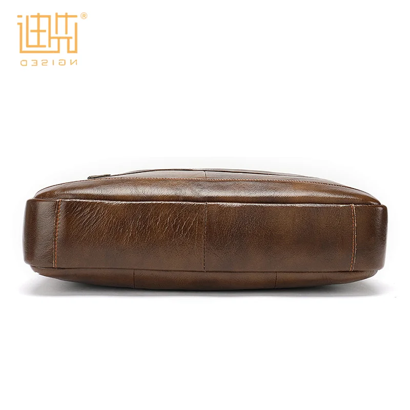 Customized new tide hardware shoulder strap durable coffee color cowhide leather laptop bag